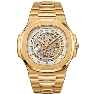Patek Philippe Nautilus 40mm Men's Automatic Watch – White Skeleton Dial & Yellow Gold Strap – view 2