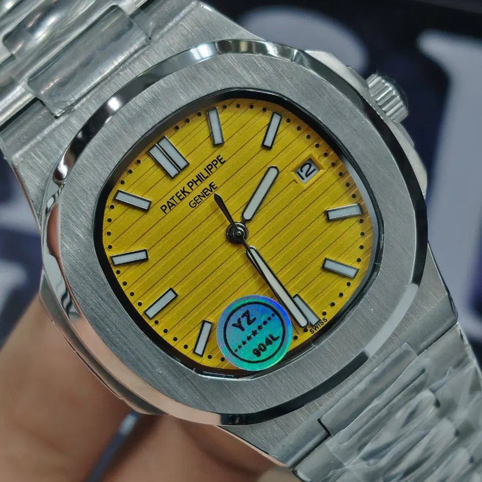 Patek Philippe Nautilus 40mm Men's Automatic Watch – Yellow Dial & Silver Stainless Steel Strap – view 5