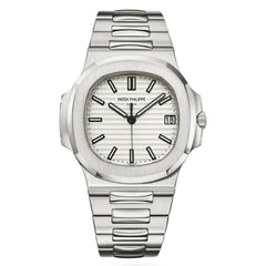 Patek Philippe Nautilus 5711/1A-011 40mm Men's Automatic Watch – White Dial & Silver Stainless Steel Strap | ساعة باتيك فيليب نوتيلس رجالي مينا أبيض