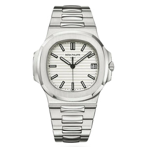 Patek Philippe Nautilus 5711/1A-011 40mm Men's Automatic Watch – White Dial & Silver Stainless Steel Strap | ساعة باتيك فيليب نوتيلس رجالي مينا أبيض