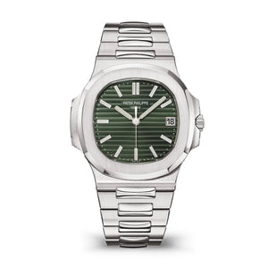 Patek Philippe Nautilus 5711/1A-014 40mm men's automatic watch, olive green dial, silver stainless steel bracelet – front view 2