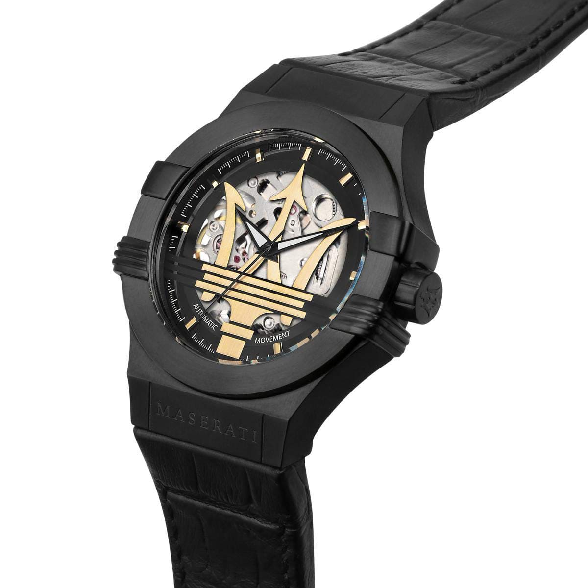 Maserati Potenza R8821108027 Men's watch - black dial leather strap angle