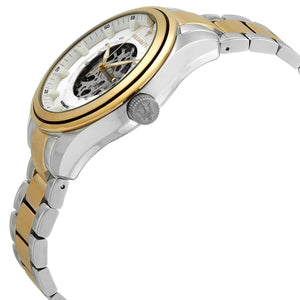 Left angled view of Maserati Traguardo R8823112003 automatic watch showing two-tone stainless steel bracelet and case profile