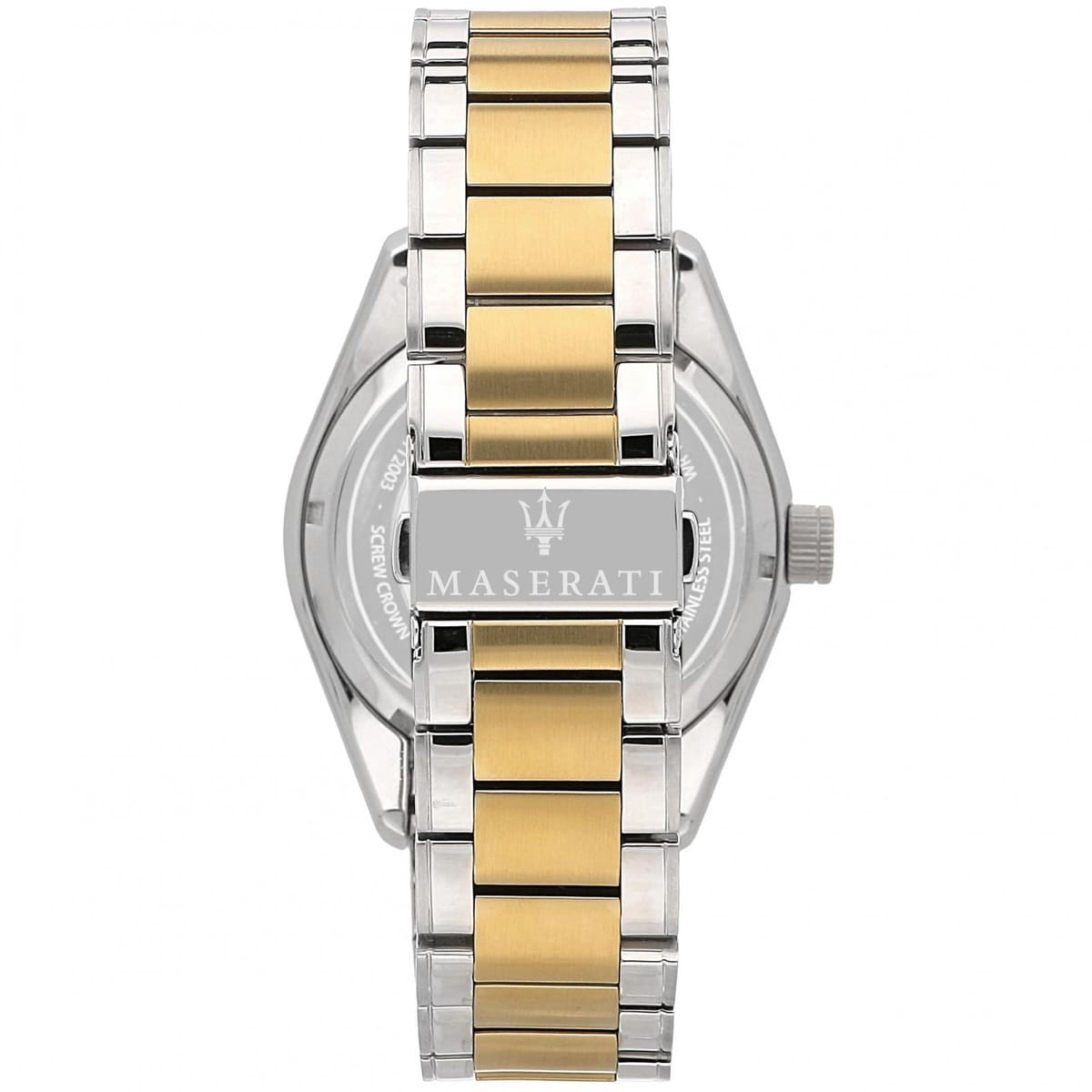 Two-tone deployment clasp on Maserati Traguardo R8823112003 automatic metal bracelet watch