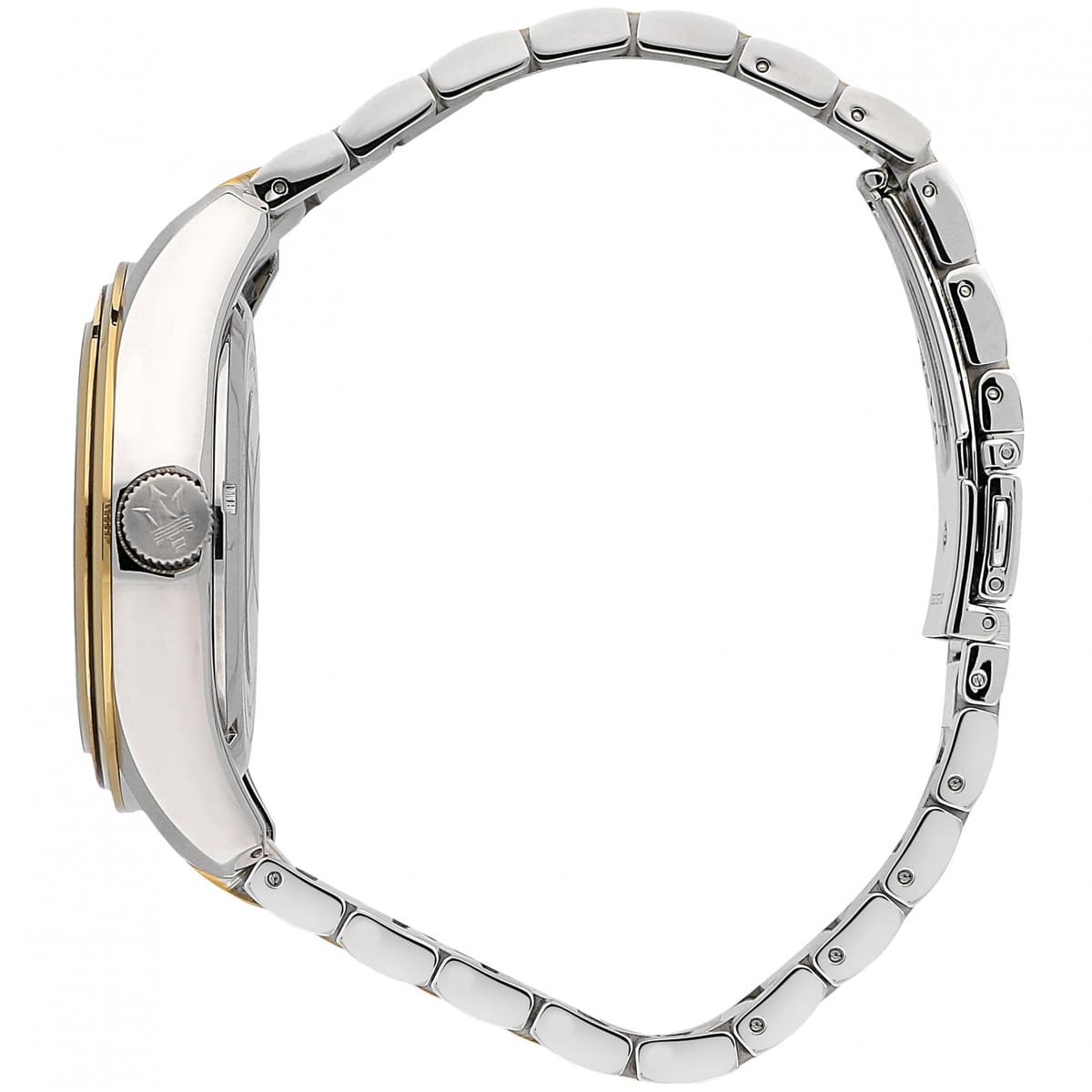 Side profile of Maserati Traguardo R8823112003 automatic watch showing 13mm thickness and gold-tone finish