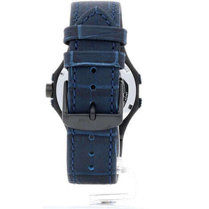 Blue-tone buckle clasp on Maserati Potenza R8851108007 men's quartz battery blue leather strap watch