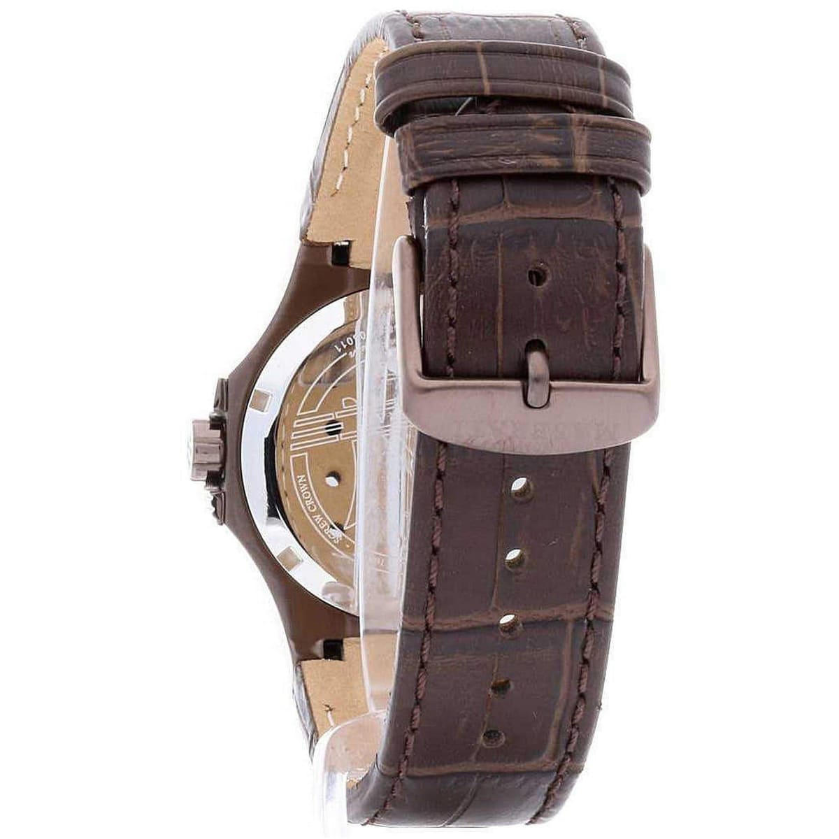 Brown-tone buckle clasp on Maserati Potenza R8851108011 men's quartz battery brown leather strap watch