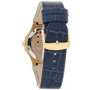 Gold-tone buckle clasp on Maserati Potenza R8851108035 men's quartz battery blue leather strap watch