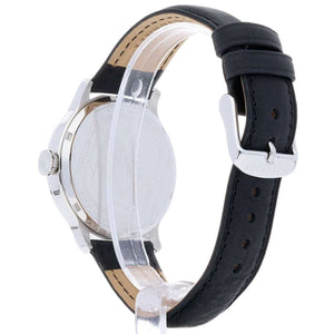 Silver-tone buckle clasp on Maserati Epoca R8851118002 men's quartz battery black leather strap watch