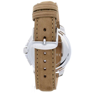 Silver-tone buckle clasp on Maserati Successo R8851121004 men's quartz battery beige leather strap watch