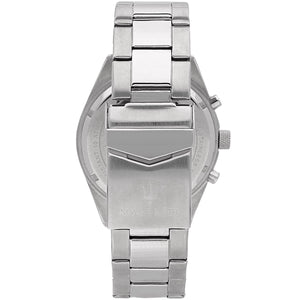 Silver-tone deployment clasp on Maserati Competizione R8853100018 men's quartz battery metal bracelet watch