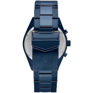 Blue-tone deployment clasp on Maserati Competizione Blue Edition R8853100025 men's quartz battery all-blue metal bracelet watch