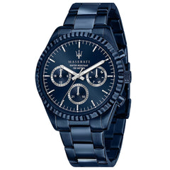 Maserati Competizione Blue Edition R8853100025 men's quartz battery watch with blue honeycomb dial, multi-function sub-dials, all-blue PVD case and stainless steel bracelet main view