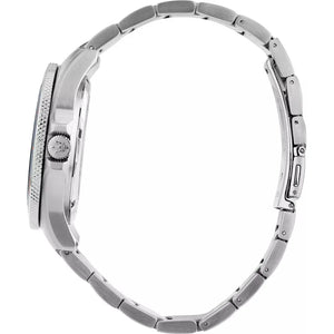 Side profile of Maserati Competizione R8853100036 men's quartz battery watch showing 11.5mm thickness and silver finish