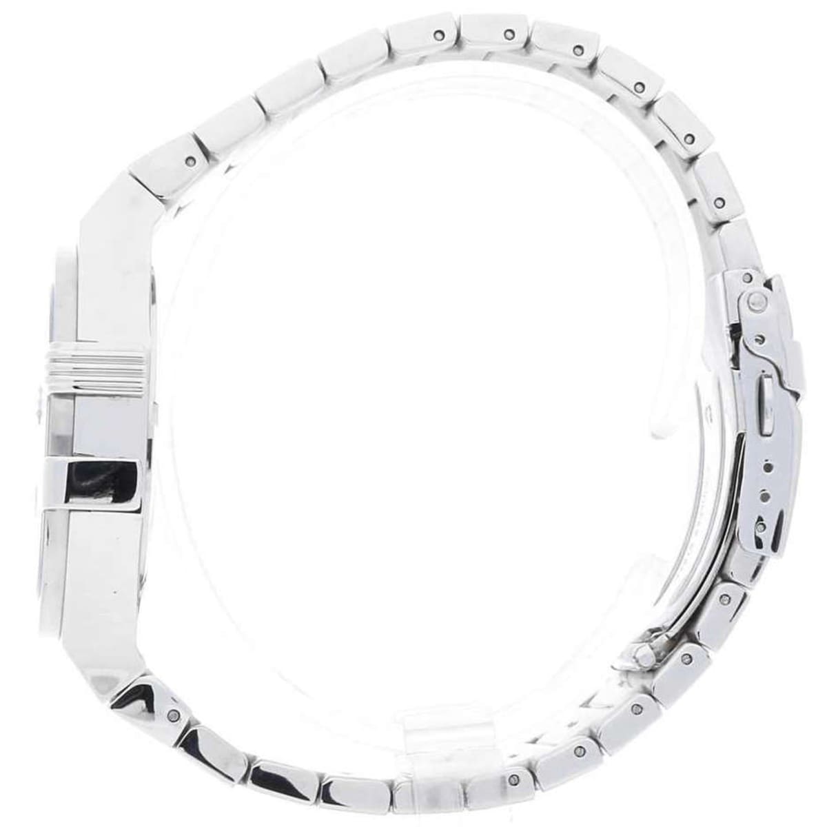 Right angled view of Maserati Potenza Corse R8853108002 men's quartz battery watch highlighting silver finish and Trident logo details