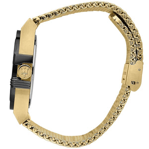 Side profile of Maserati Potenza R8853108006 men's quartz battery watch showing 11mm thickness and gold matte finish