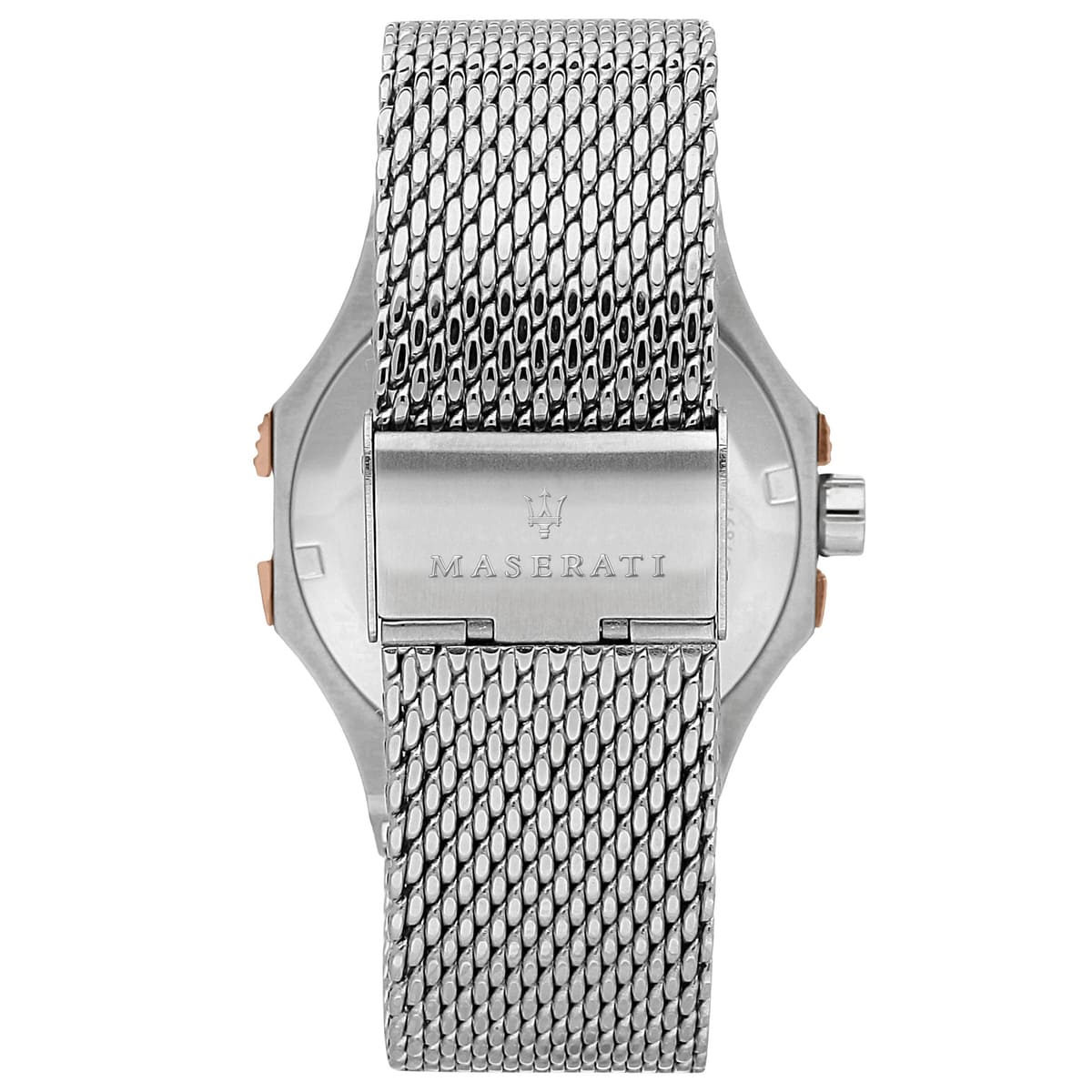 Silver-tone sliding buckle on Maserati Potenza R8853108007 men's quartz battery silver mesh strap watch