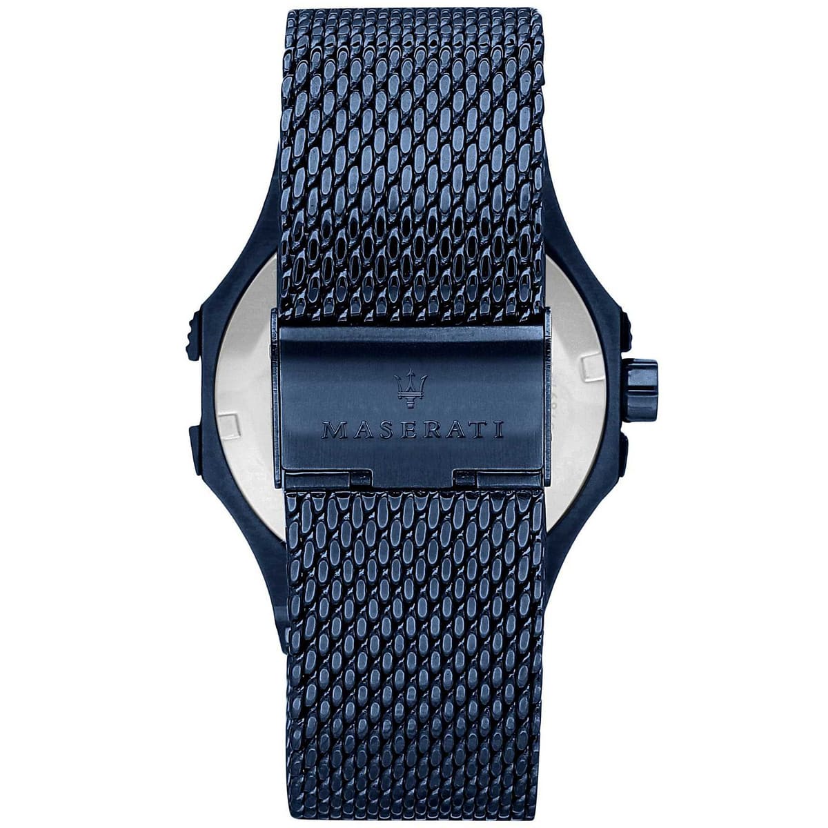Blue-tone sliding buckle on Maserati Potenza R8853108008 men's quartz battery metal mesh strap watch