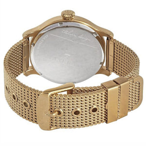 Caseback of Maserati Epoca R8853118003 men's quartz battery watch showing technical specs 100m water resistance and mesh strap