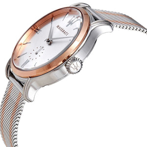 Maserati Epoca R8853118005 Men's watch - silver dial two-tone mesh strap angle