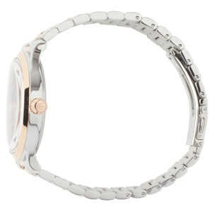 Side profile of Maserati Tradizione R8853125001 men's quartz battery watch showing 10mm thickness and rose gold crown