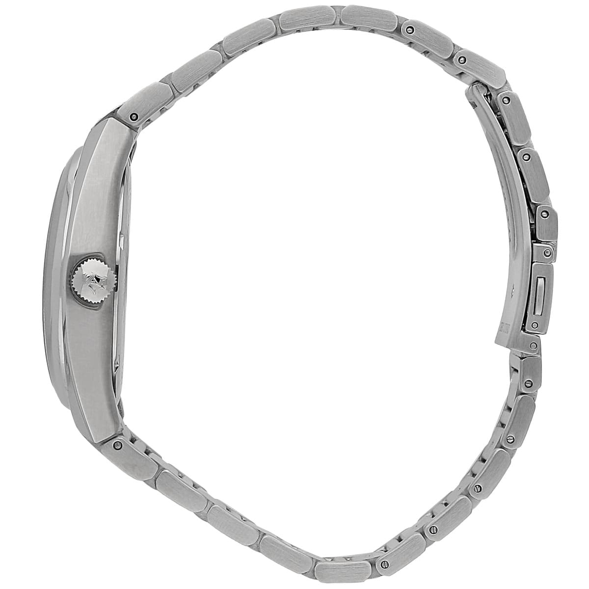 Side profile of Maserati Triconic R8853139002 men's quartz battery watch showing 11mm thickness and silver finish