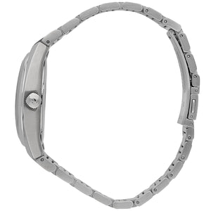 Side profile of Maserati Triconic R8853139002 men's quartz battery watch showing 11mm thickness and silver finish