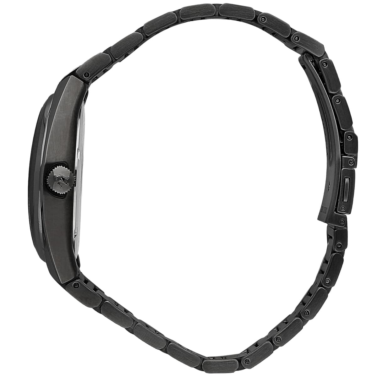 Side profile of Maserati Triconic R8853139004 men's quartz battery watch showing 11mm thickness and black PVD finish
