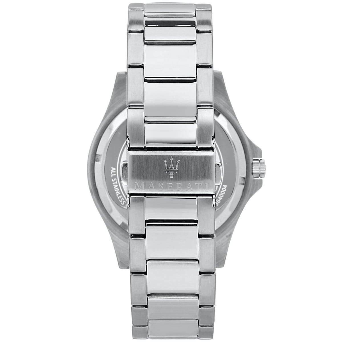 Silver-tone deployment clasp on Maserati Sfida R8853140002 men's quartz battery metal bracelet watch
