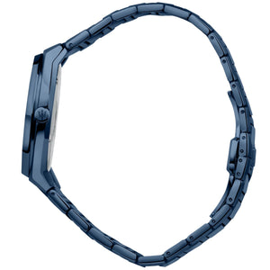 Side profile of Maserati Stile Blue Edition R8853141001 men's quartz battery watch showing 10mm thickness and blue PVD finish