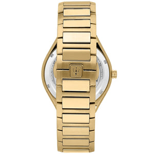 Gold-tone hidden butterfly clasp on Maserati Stile R8853142004 men's quartz battery gold integrated bracelet watch