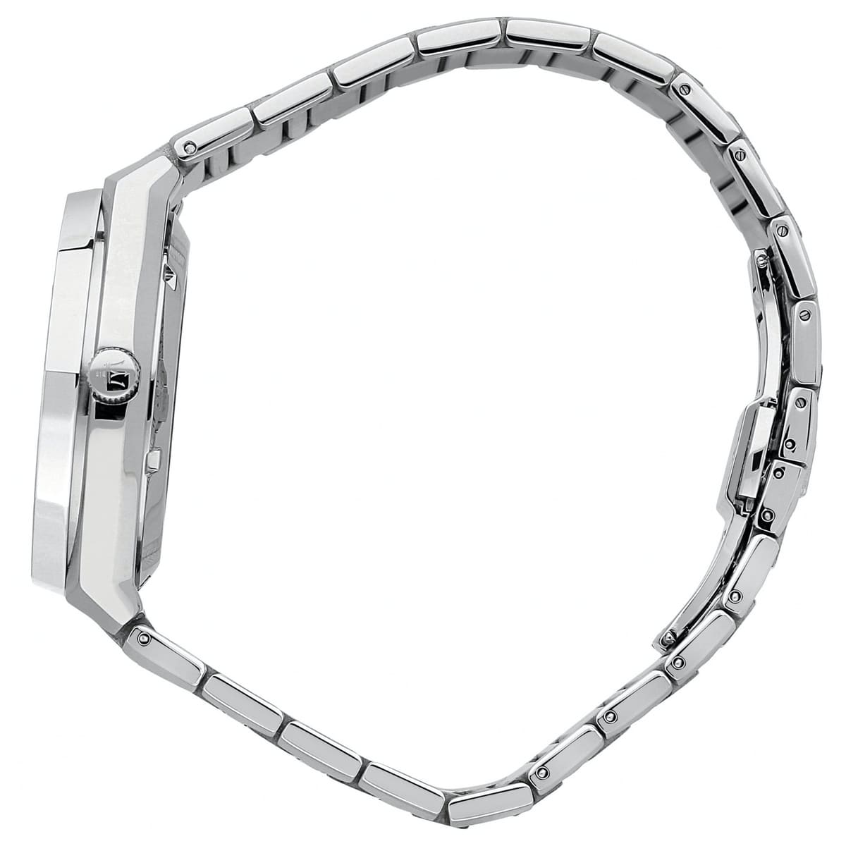 Side profile of Maserati Stile R8853142005 men's quartz battery watch showing 10mm thickness and silver finish