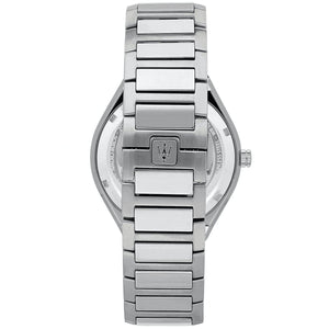 Silver-tone hidden butterfly clasp on Maserati Stile R8853142006 men's quartz battery silver integrated bracelet watch