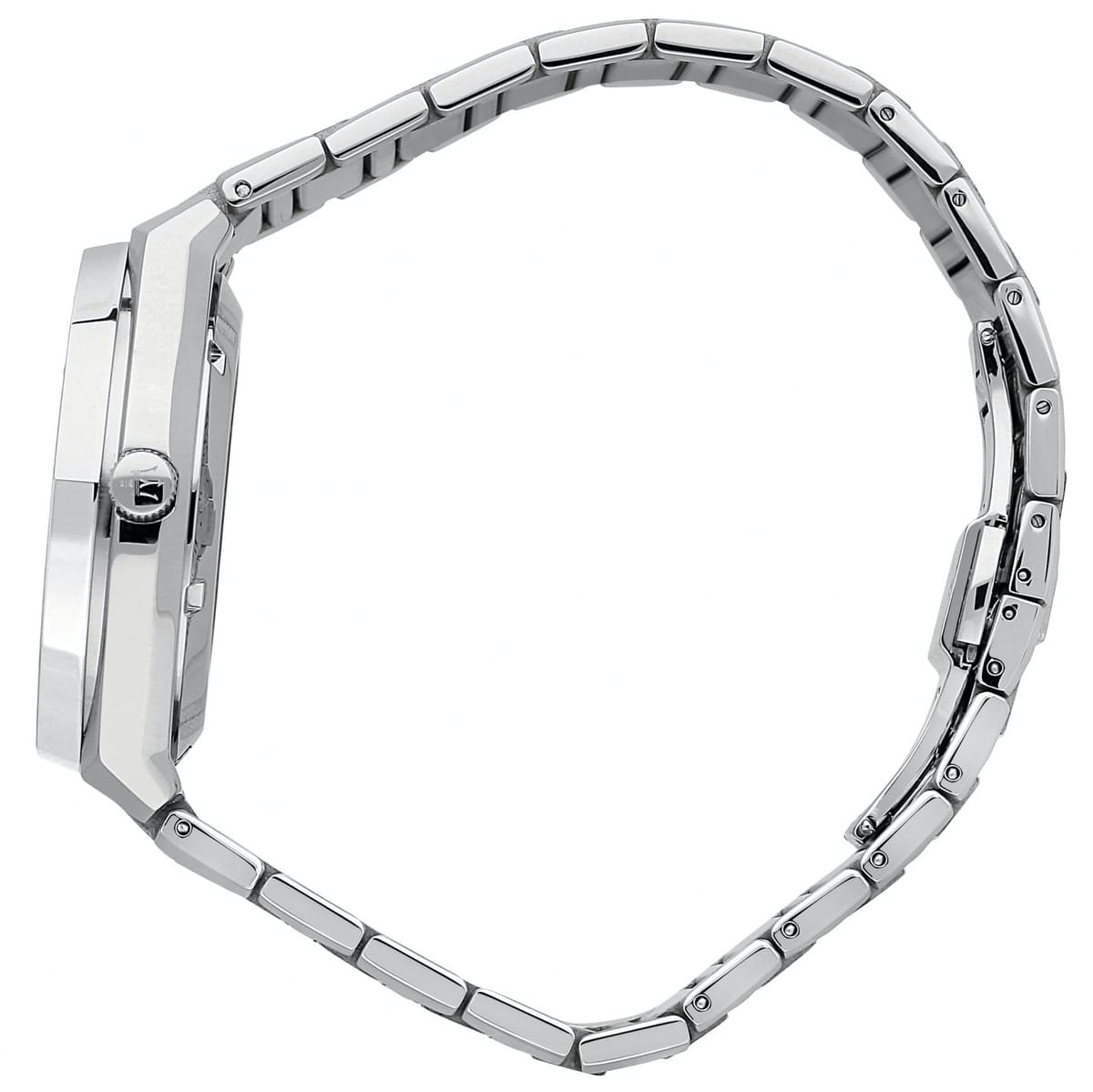 Side profile of Maserati Stile R8853142006 men's quartz battery watch showing 10mm thickness and silver finish
