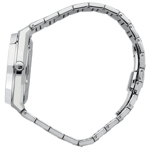 Side profile of Maserati Stile R8853142006 men's quartz battery watch showing 10mm thickness and silver finish
