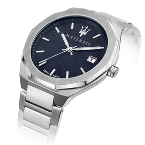 Maserati watch with silver strap and blue dial 
