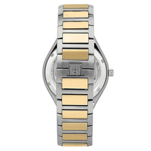 Two-tone hidden butterfly clasp on Maserati Stile R8853142008 men's quartz battery silver and gold integrated bracelet watch
