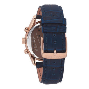Rose gold-tone buckle clasp on Maserati Traguardo R8871612015 men's quartz battery blue leather strap watch