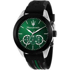 Maserati Traguardo R8871612043 Men's Chronograph Watch – Green Dial & Black Rubber Strap