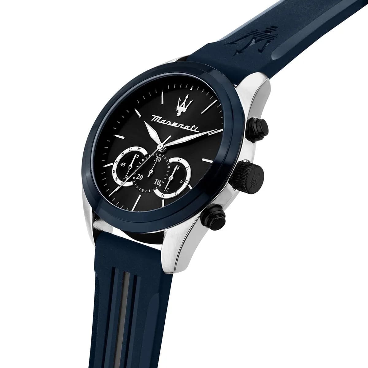 Maserati Traguardo R8871612046 men watch with silver round case and blue rubber strap