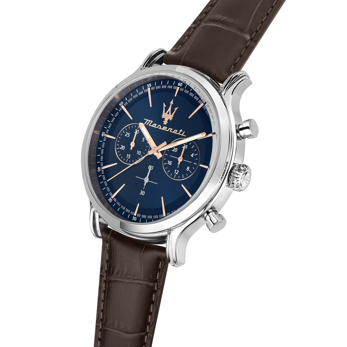 Maserati Epoca R8871618014 Men's watch - blue dial brown leather strap angle