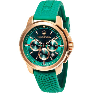 Maserati Successo R8871621038 Men's Chronograph Watch – Green Dial & Green Rubber Strap