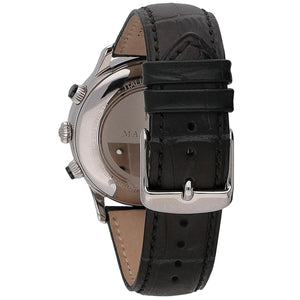 Silver-tone buckle clasp on Maserati Ricordo R8871633001 men's quartz battery black leather strap watch