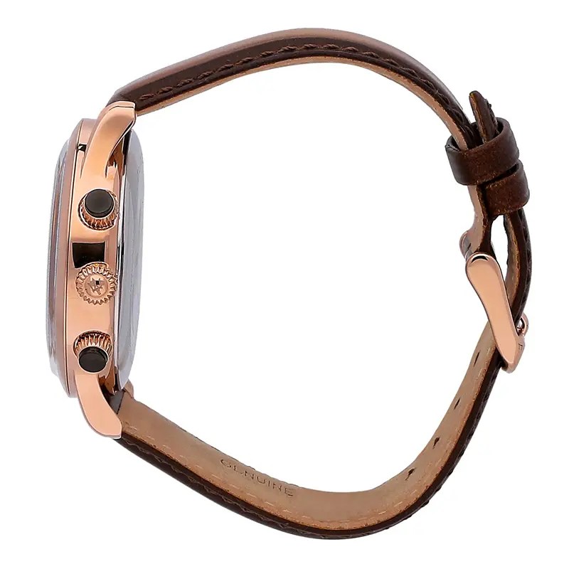 Side profile of Maserati Ricordo R8871633002 men's quartz battery watch showing 11mm thickness and rose gold finish
