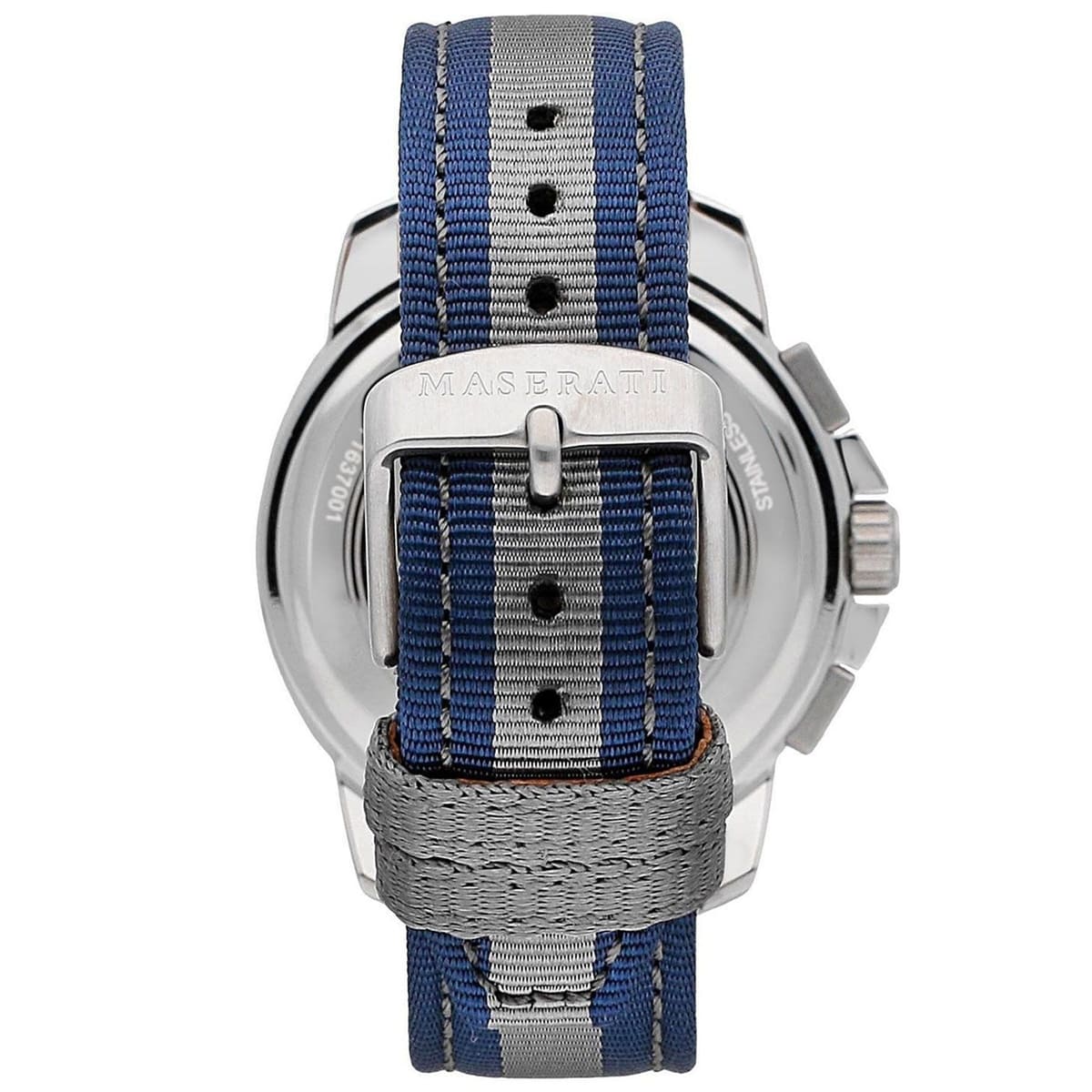 Silver-tone buckle clasp on Maserati Royale R8871637001 men's quartz battery blue fabric strap watch
