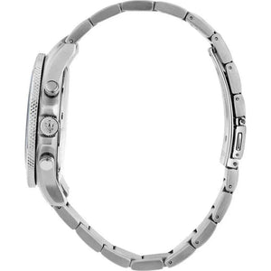 Side profile of Maserati Competizione R8873600002 men's quartz battery watch showing 12mm thickness and silver finish