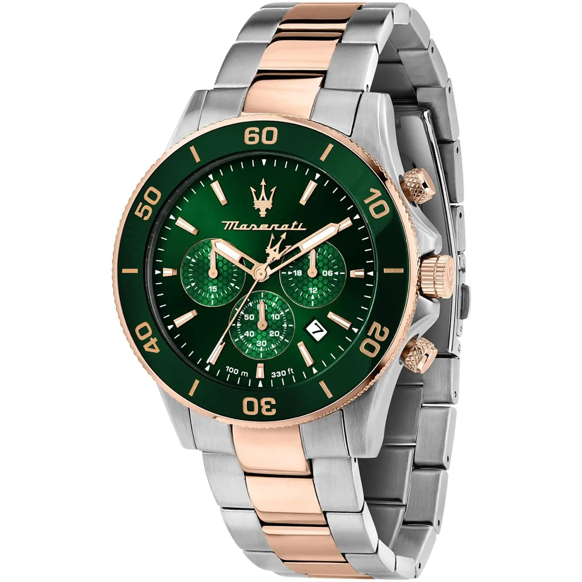 Maserati Competizione R8873600004 Men's Chronograph Watch – Green Dial & Two-Tone Stainless Steel Strap