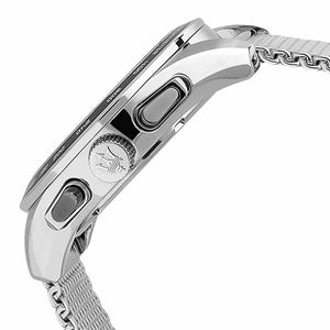 Side profile of Maserati Traguardo R8873612008 men's quartz battery watch showing 12mm thickness and silver finish