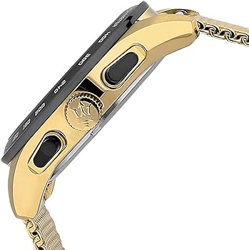 Side profile of Maserati Traguardo R8873612010 men's quartz battery watch showing 12mm thickness and gold finish