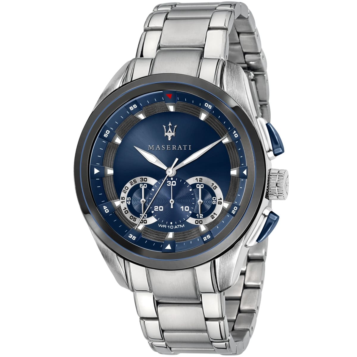 Maserati Traguardo R8873612014 men's quartz battery watch with navy blue sunray dial, silver-tone case, silver stainless steel bracelet main view